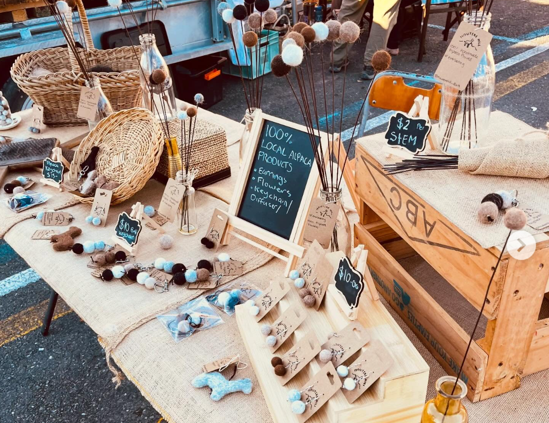 Moutere Hill Farm stall at Motueka Sunday Market